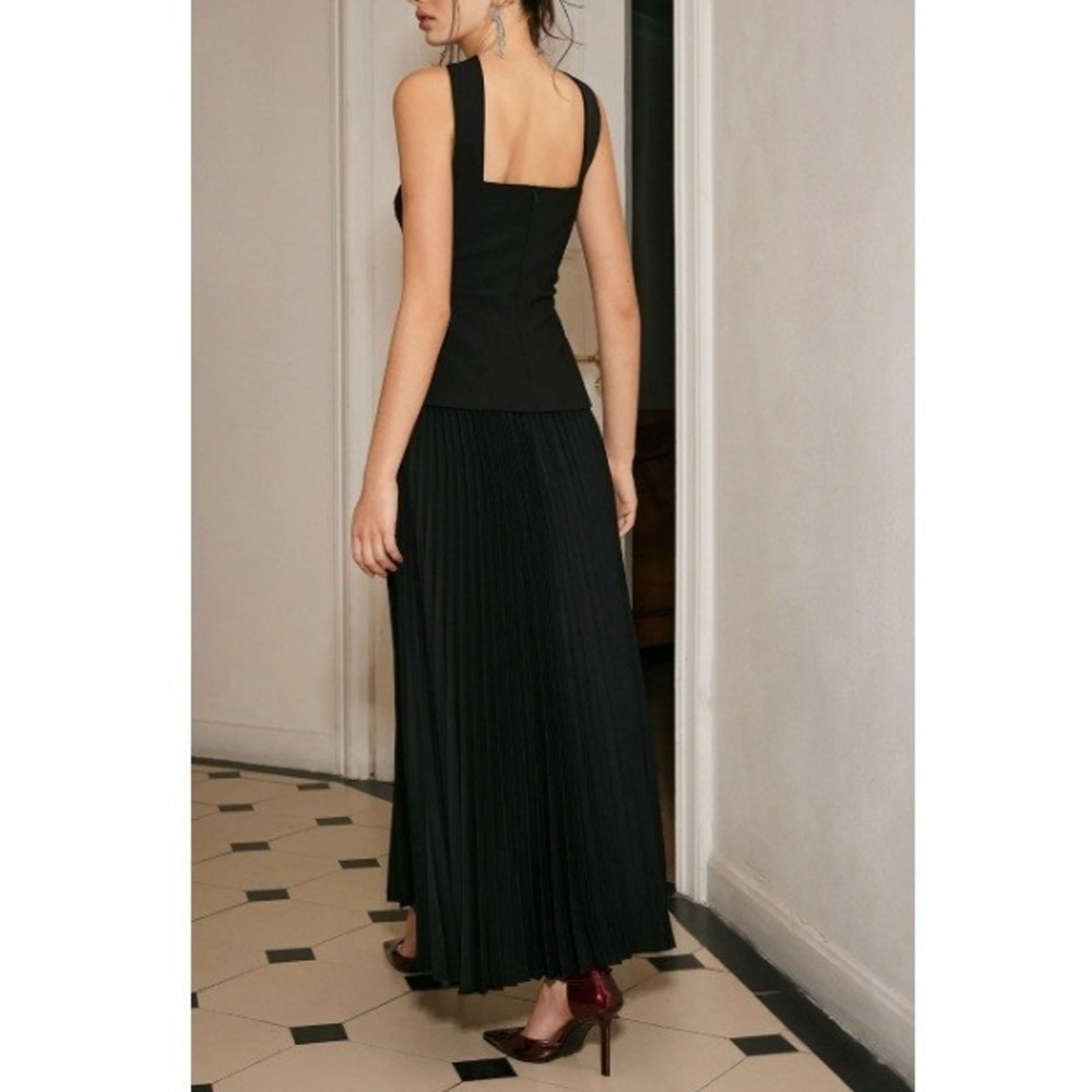 Commense Women's Black Strapless‎ Choker Design Pleated Panel Dress Size L NWT - Picture 5 of 9